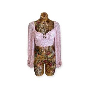 Ruby Seez crop top pink floral Sz 8 long sleeve
